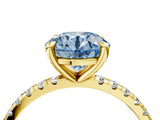 Yellow gold Fancy Blue Round Cut Diamond Brilliant Solitaire Ring with Pavé Band and Four-Prong Setting_16