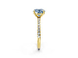 Yellow gold Fancy Blue Round Cut Diamond Brilliant Solitaire Ring with Pavé Band and Four-Prong Setting_2
