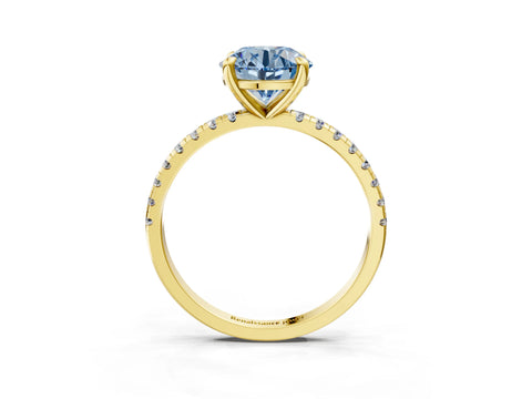 Yellow gold Fancy Blue Round Cut Diamond Brilliant Solitaire Ring with Pavé Band and Four-Prong Setting_3