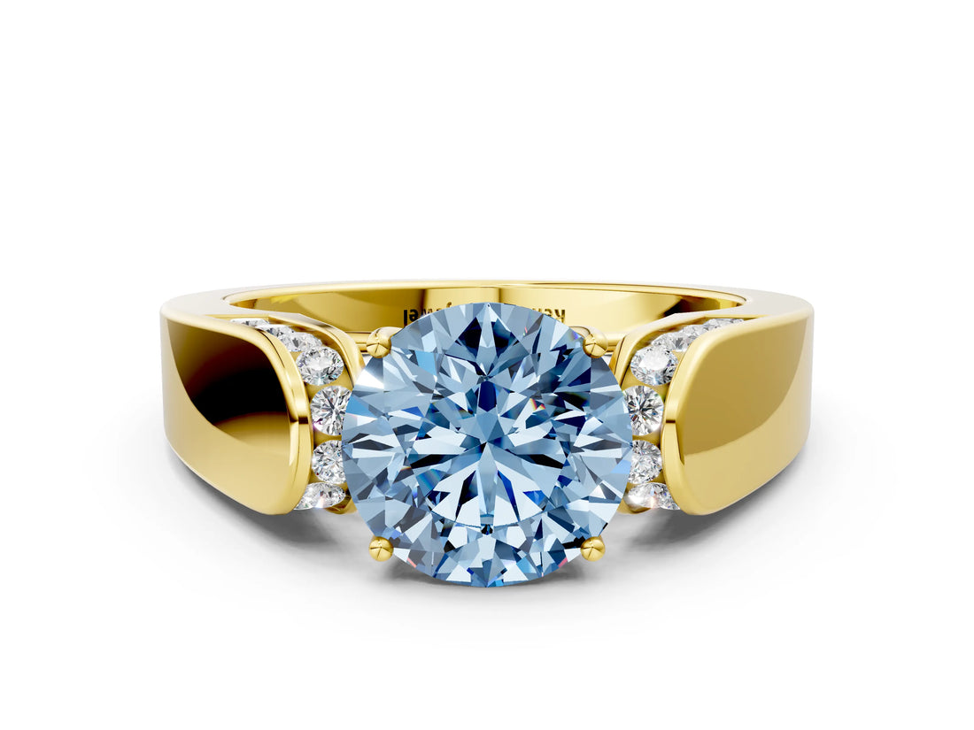 Yellow gold Fancy Blue Round Cut Diamond Channel Set Solitaire Ring with Four-Prong Setting_36