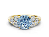 Yellow gold Fancy Blue Round  Cut Diamond Cluster Ring with Round Accent Stones and Prong Setting on a Classic Band_52