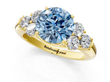 Yellow gold Fancy Blue Round  Cut Diamond Cluster Ring with Round Accent Stones and Prong Setting on a Classic Band_53