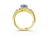 Yellow gold Fancy Blue Round  Cut Diamond Cluster Ring with Round Accent Stones and Prong Setting on a Classic Band_55