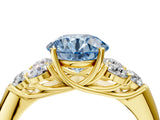 Yellow gold Fancy Blue Round  Cut Diamond Cluster Ring with Round Accent Stones and Prong Setting on a Classic Band_56