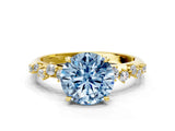 Yellow gold Fancy Blue Round Cut Diamond Cluster Side Stone Solitaire Ring with Prong Setting_53