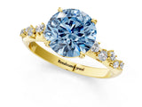Yellow gold Fancy Blue Round Cut Diamond Cluster Side Stone Solitaire Ring with Prong Setting_54