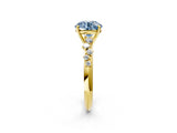 Yellow gold Fancy Blue Round Cut Diamond Cluster Side Stone Solitaire Ring with Prong Setting_55