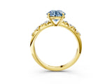 Yellow gold Fancy Blue Round Cut Diamond Cluster Side Stone Solitaire Ring with Prong Setting_56