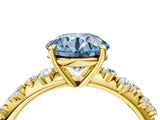 Yellow gold Fancy Blue Round Cut Diamond Cluster Side Stone Solitaire Ring with Prong Setting_57