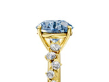 Yellow gold Fancy Blue Round Cut Diamond Cluster Side Stone Solitaire Ring with Prong Setting_58