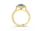Yellow gold Fancy Blue Round Cut Diamond Cushion Halo Ring with Pavé Band_3