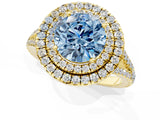 Yellow gold Fancy Blue Round Cut Diamond Double Halo Ring with Pavé Band and Prong Setting_59