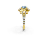 Yellow gold Fancy Blue Round Cut Diamond Double Halo Ring with Pavé Band and Prong Setting_60