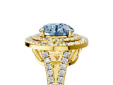 Yellow gold Fancy Blue Round Cut Diamond Double Halo Ring with Pavé Band and Prong Setting_63