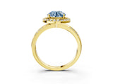 Yellow gold Fancy Blue Round Cut Diamond Double Halo Ring with Split Shank and Four-Prong Setting_3