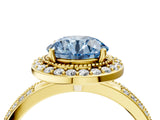 Yellow gold Fancy Blue Round Cut Diamond Double Halo Ring with Split Shank and Four-Prong Setting_4
