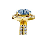 Yellow gold Fancy Blue Round Cut Diamond Double Halo Ring with Split Shank and Four-Prong Setting_5