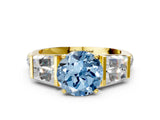 Yellow gold Fancy Blue Round Cut Diamond Engagement Ring with Baguette Side Stones and Channel Set Band_20