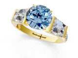 Yellow gold Fancy Blue Round Cut Diamond Engagement Ring with Baguette Side Stones and Channel Set Band_21