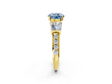 Yellow gold Fancy Blue Round Cut Diamond Engagement Ring with Baguette Side Stones and Channel Set Band_22