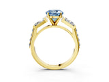 Yellow gold Fancy Blue Round Cut Diamond Engagement Ring with Baguette Side Stones and Channel Set Band_23