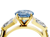 Yellow gold Fancy Blue Round Cut Diamond Engagement Ring with Baguette Side Stones and Channel Set Band_24