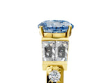 Yellow gold Fancy Blue Round Cut Diamond Engagement Ring with Baguette Side Stones and Channel Set Band_25