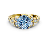 Yellow gold Fancy Blue Round  Cut Diamond Engagement Ring with Bezel Set Round Side Stones and Prong Setting_49