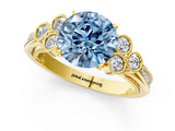 Yellow gold Fancy Blue Round  Cut Diamond Engagement Ring with Bezel Set Round Side Stones and Prong Setting_50