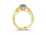 Yellow gold Fancy Blue Round  Cut Diamond Engagement Ring with Bezel Set Round Side Stones and Prong Setting_52