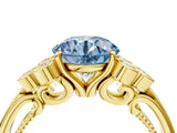 Yellow gold Fancy Blue Round  Cut Diamond Engagement Ring with Bezel Set Round Side Stones and Prong Setting_53
