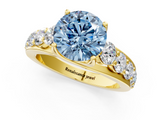 Yellow gold Fancy Blue Round  Cut Diamond Engagement Ring with Pavé Band and Four-Prong Setting_4
