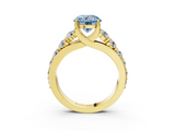 Yellow gold Fancy Blue Round  Cut Diamond Engagement Ring with Pavé Band and Four-Prong Setting_6