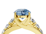 Yellow gold Fancy Blue Round  Cut Diamond Engagement Ring with Pavé Band and Four-Prong Setting_7