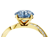 Yellow gold Fancy Blue Round Cut Diamond Engagement Ring with Side Stone Accents and Four-Prong Setting_16