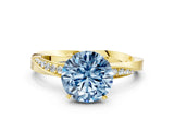 Yellow gold Fancy Blue Round Cut Diamond Engagement Ring with Side Stone Accents and Four-Prong Setting_48