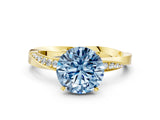 Yellow gold Fancy Blue Round Cut Diamond Engagement Ring with Side Stone Accents and Four-Prong Setting_72