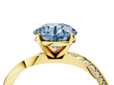 Yellow gold Fancy Blue Round Cut Diamond Engagement Ring with Side Stone Accents and Four-Prong Setting_76