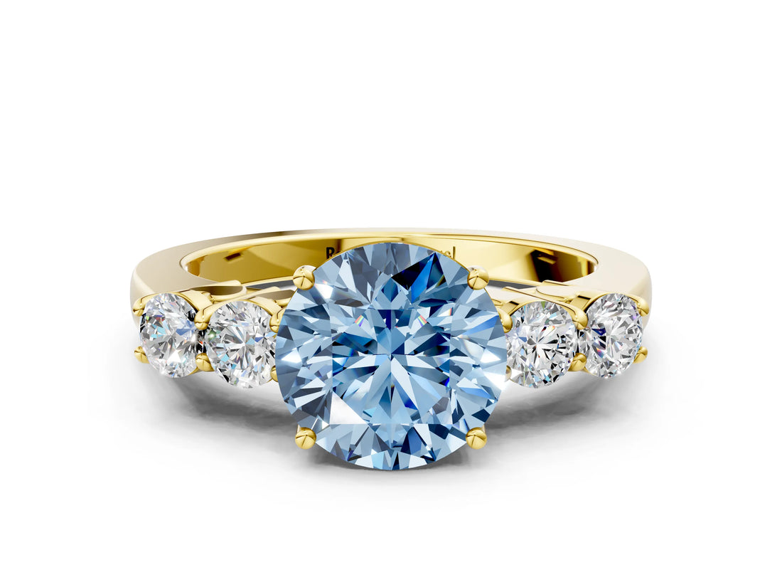 Yellow gold Fancy Blue Round  Cut Diamond Five-Stone Prong Set White Gold Ring_32