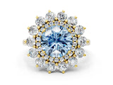 Yellow gold Fancy Blue Round Cut Diamond Floral Double Halo Engagement Ring with Prong Setting_24