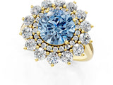 Yellow gold Fancy Blue Round Cut Diamond Floral Double Halo Engagement Ring with Prong Setting_25