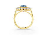 Yellow gold Fancy Blue Round Cut Diamond Floral Double Halo Engagement Ring with Prong Setting_27