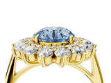 Yellow gold Fancy Blue Round Cut Diamond Floral Double Halo Engagement Ring with Prong Setting_28