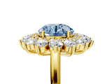 Yellow gold Fancy Blue Round Cut Diamond Floral Double Halo Engagement Ring with Prong Setting_29