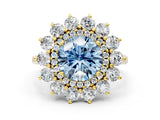 Yellow gold Fancy Blue Round Cut Diamond Floral Double Halo Engagement Ring with Prong Setting_72