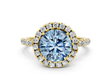 Yellow gold Fancy Blue Round  Cut Diamond Floral Halo Engagement Ring with Pavé Band and Prong Setting_37