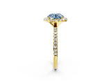Yellow gold Fancy Blue Round  Cut Diamond Floral Halo Engagement Ring with Pavé Band and Prong Setting_39