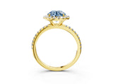 Yellow gold Fancy Blue Round  Cut Diamond Floral Halo Engagement Ring with Pavé Band and Prong Setting_40