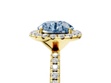 Yellow gold Fancy Blue Round  Cut Diamond Floral Halo Engagement Ring with Pavé Band and Prong Setting_42