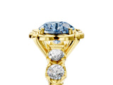 Yellow gold Fancy Blue Round  Cut Diamond Floral Halo Engagement Ring with Shared Prong Setting 1